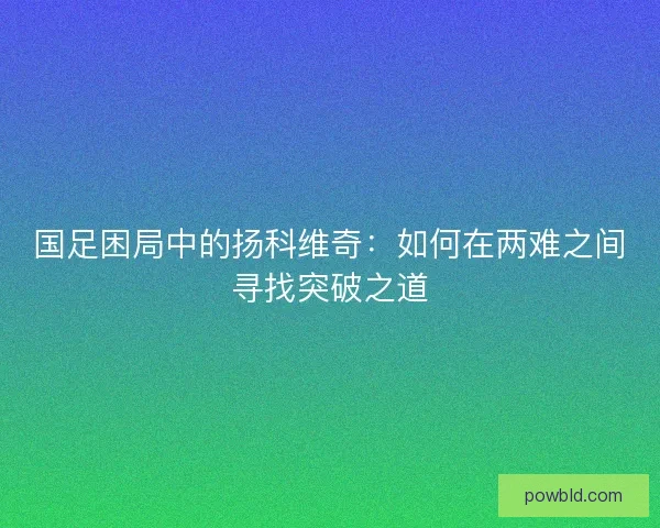 国足困局中的扬科维奇：如何在两难之间寻找突破之道
